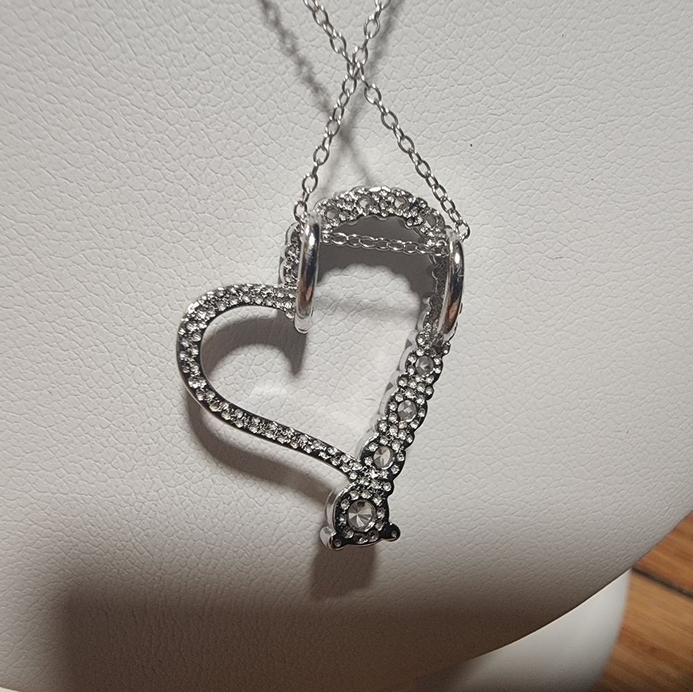 white Cubic Zirconia Rhodium Over Sterling Silver Heart Pendant - Picture 8 of 8